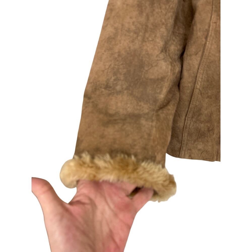 Black Rivet Brown Suede Leather Jacket Quilted Lined Sherpa Western Trucker XL - Picture 5 of 16